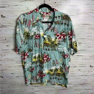 VTG Hilo Hattie Hawaiian Shirt Men medium Island Print Vacation Resort Summer